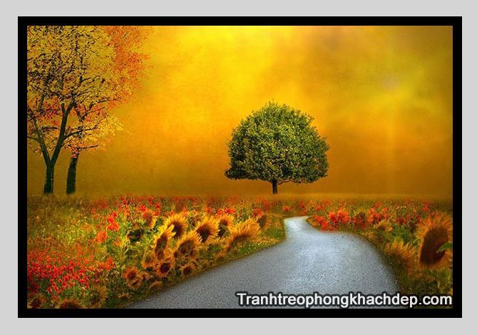 Bức tranh con đường hoa hướng dương hợp trang trí nhà nghỉ khách sạn AmiA-4167 hinh anh tranh canvas con duong hoa huong duong tuyet dep