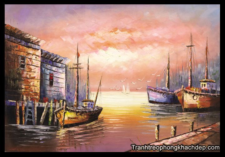 Tranh phong cảnh đẹp nơi bến thuyền được in vải canvas treo nhà nghỉ khách sạn AmiA-4110 Hinh anh phong canh dep noi ben thuyen neo dau in vai canvas hop treo nha nghi khach san