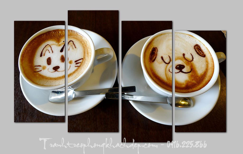 Capuchino tình yêu đôi gấu thiết kế tranh canvas ghép bộ 4 tấm Capuchino tình yêu đôi gấu thiết kế tranh canvas ghép bộ 4 tấm