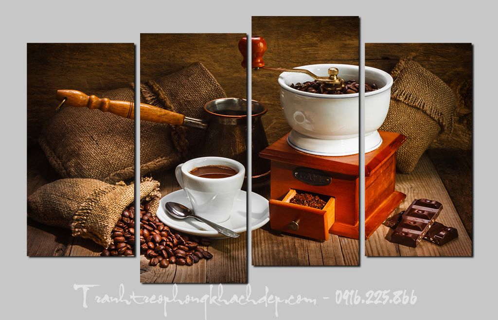 Hình ảnh mẫu tranh cối xay cafe ghép bộ 4 tấm Hình ảnh mẫu tranh cối xay cafe ghép bộ 4 tấm