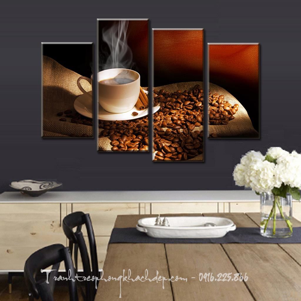 Tranh canvas tách cafe hoặc in ép gỗ nhiều tấm đều rất nghệ thuật Tranh canvas tách cafe hoặc in ép gỗ nhiều tấm