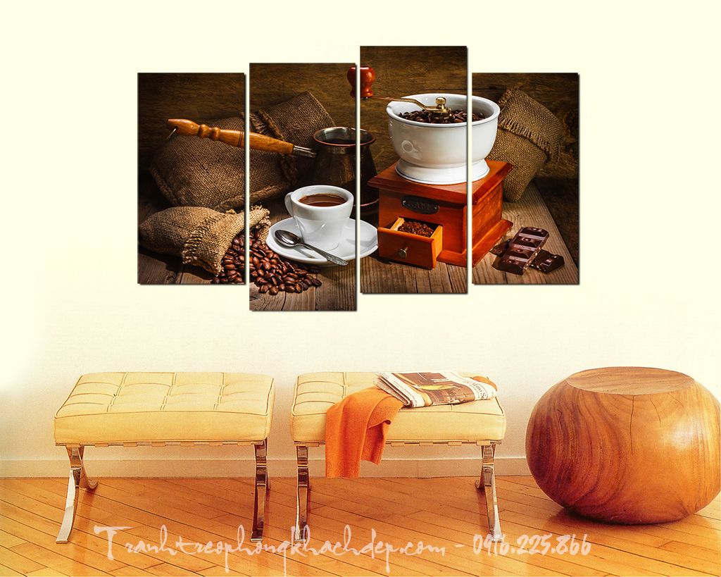 Tranh trang trí quán cafe cối xay ghép 4 tấm tại AmiA Hà Nội Tranh trang trí quán cafe cối xay ghép 4 tấm tại AmiA Hà Nội