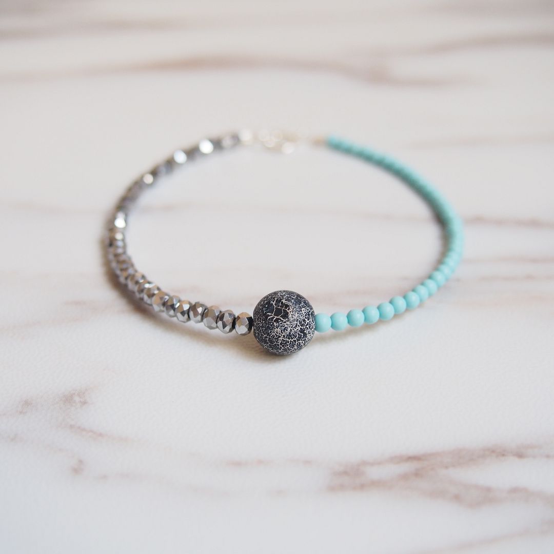 "KeepitPetite" personalized gift • • • weathering agate white turquoise blue gravel • · rhodium-plated copper chain necklace (45cm / 18 inches) - Necklaces - Gemstone Black